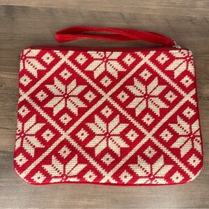 Lands End crochet knitted winter‎ sweater full zip clutch wristlet